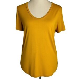 A‎ New Day Tee Womens XXL Mustard Yellow Scoop Neck Knit Top Short Sleeve NWT